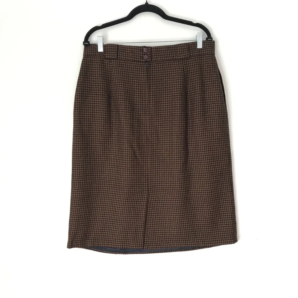 Jones New York Vintage Wool Houndstooth Pleated Pencil Skirt w/Pockets Size 16